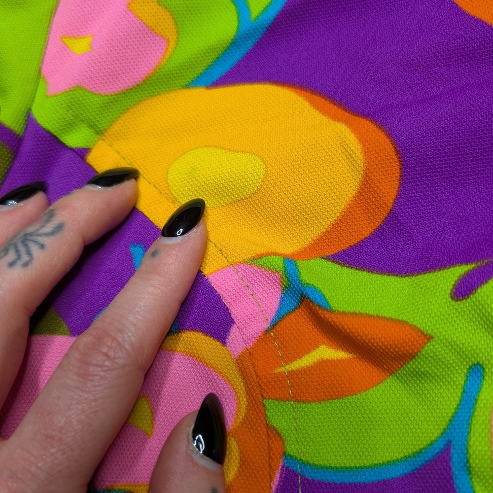 Vintage‎ Zazie Small Bright Rainbow Floral 90s Long Sleeve Peplum Fitted Top - Picture 4 of 6